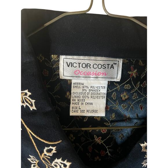 Victor Costa Vintage Women's Velvet Floral Embroidered Jacket Black Size Large - Picture 5 of 10